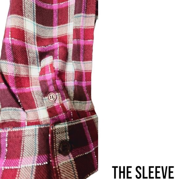 LANE BRYANT Plus Size Long sleeve Shimmery Plaid Top With Tie Front Closure. - Picture 7 of 14